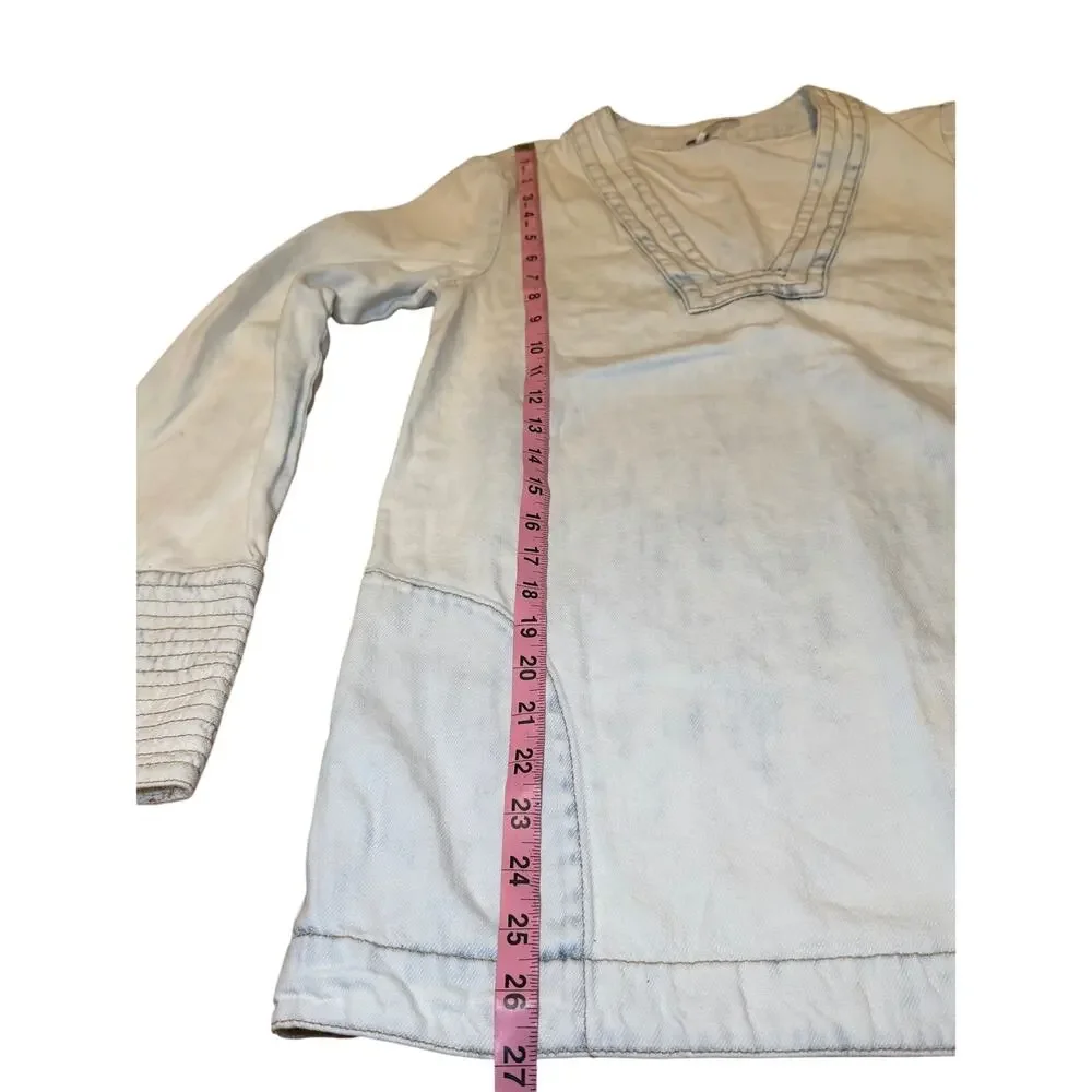 Free People Tunic Top XS White Acid Wash Boho Long Sleeve Oversized Shirt - Picture 4 of 6
